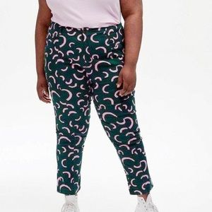 Lucy & Yak Camden Slim Leg Watermelon Organic Cotton Trouser Pants Abstract